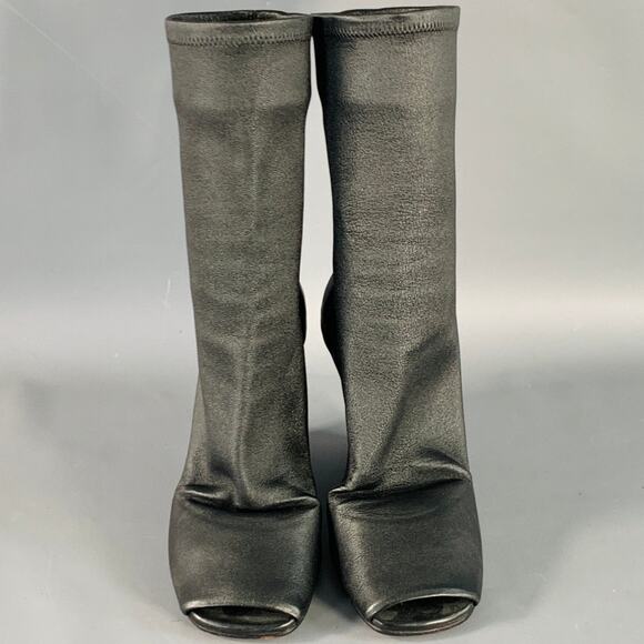 RICK OWENS Size 5 Black Lambskin Leather Open Toe Sock Wedge Boots - Picture 4 of 8
